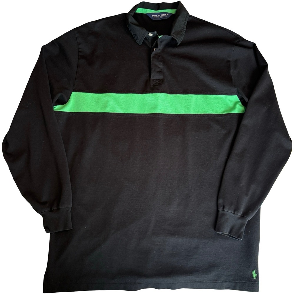 Polo Golf Ralph Lauren Polo Mens L Black Green Stripe Pima Cotton Long Sleeve